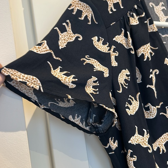 J.Crew Navy Leopard Cat Print Short Sleeve A-Line Wrap Dress Size 2 Tie Waist - Picture 6 of 16